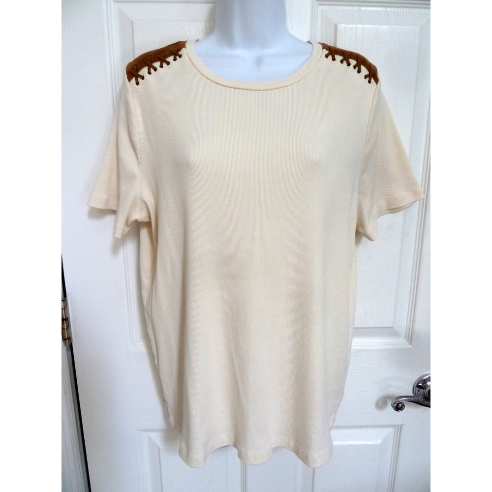 Lauren Ralph Lauren XL Ribbed Top Shoulder Lacing Country Western Off-White